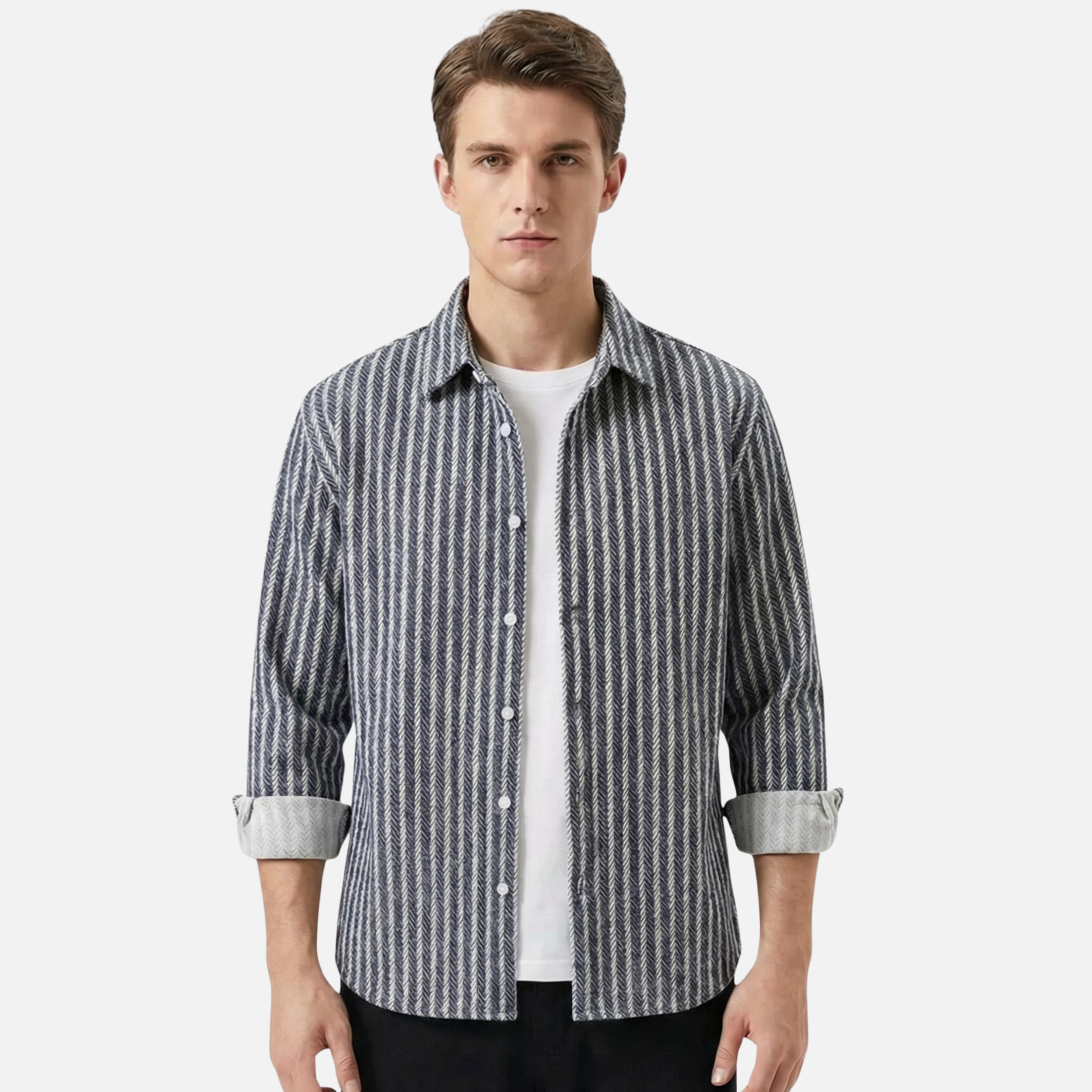 Striped Layered Shirt with Vertical Stripes for Men