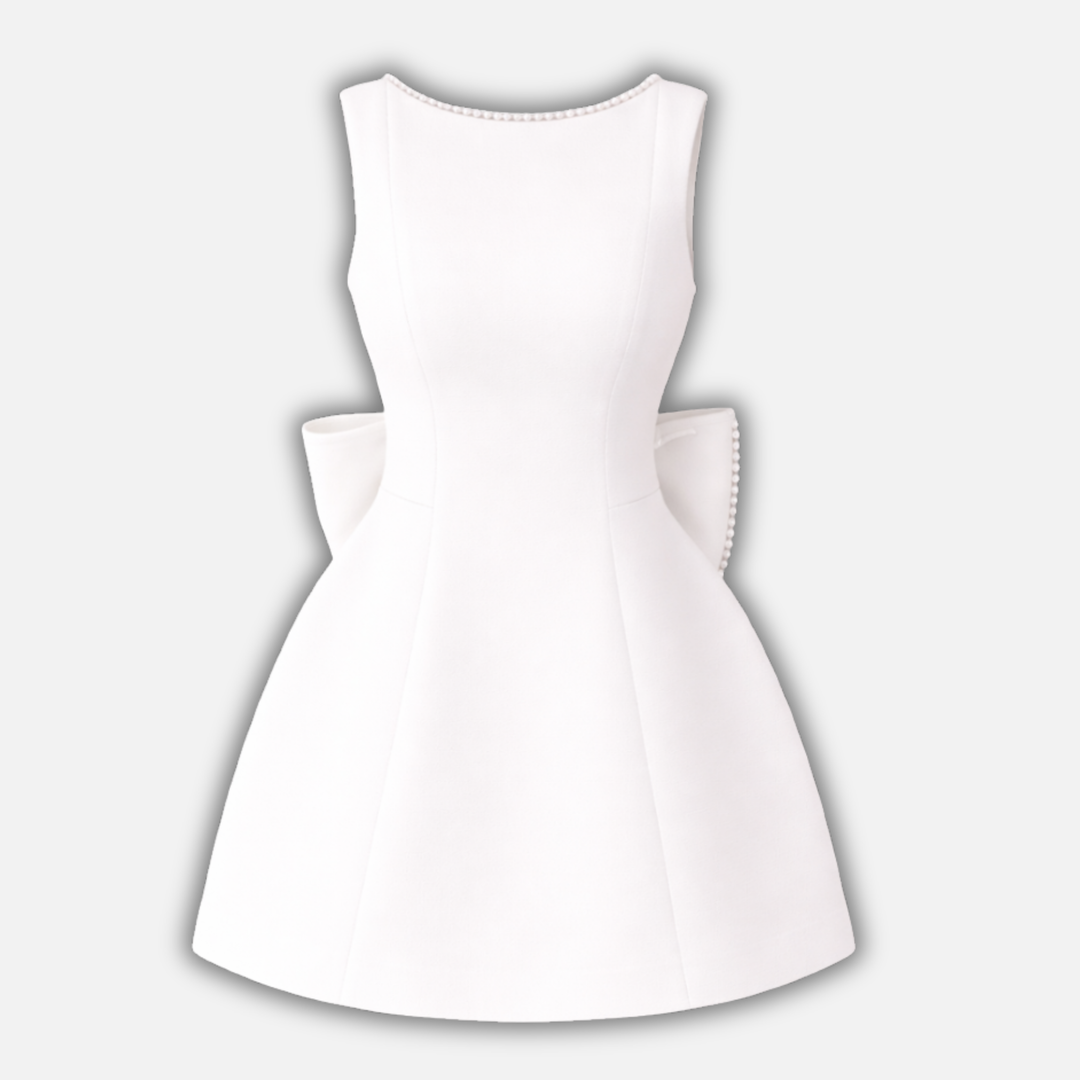 Women’s Pearl-Trimmed Mini Dress with Back Bow