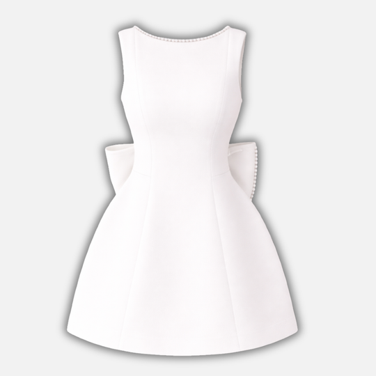 Women’s Pearl-Trimmed Mini Dress with Back Bow