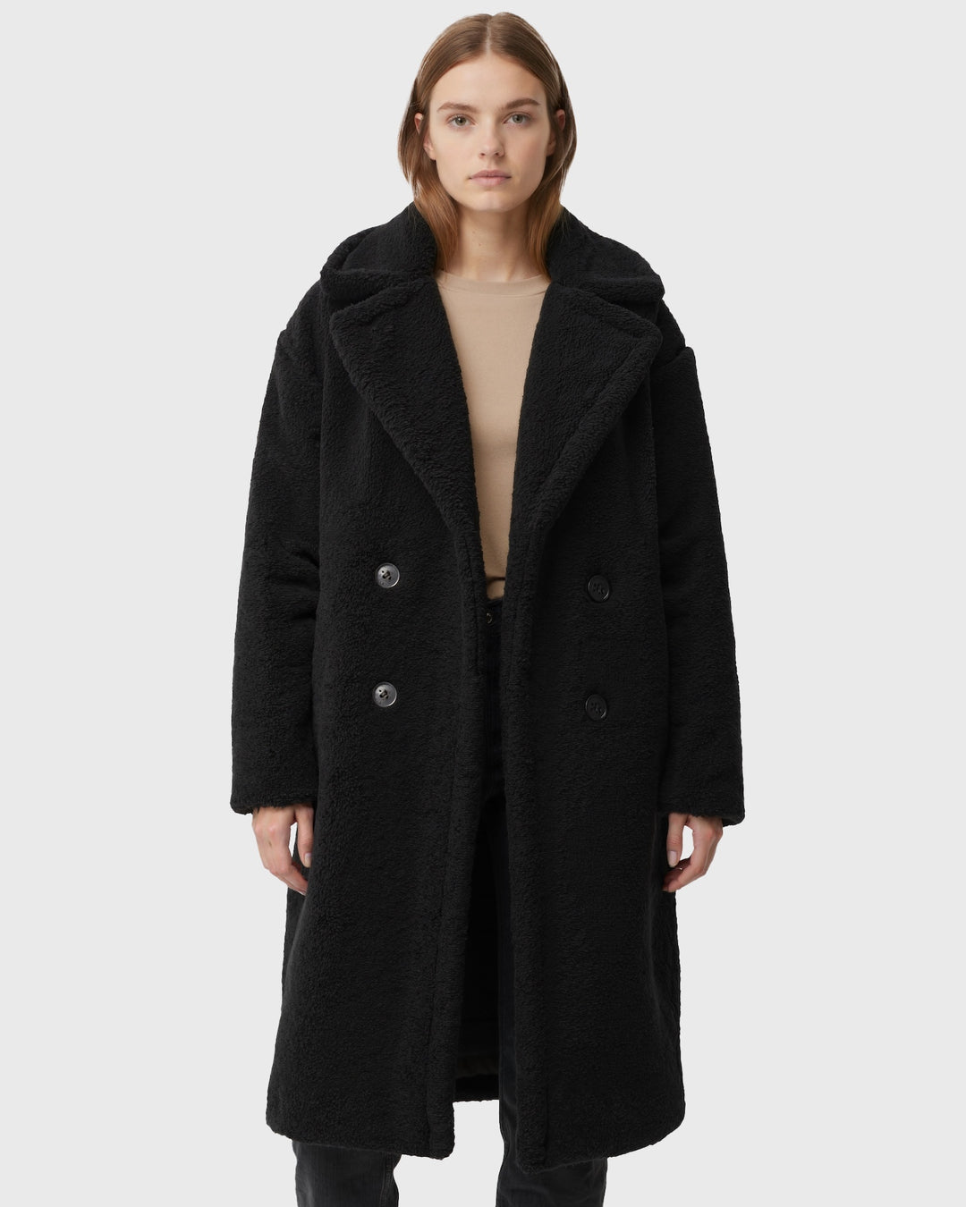 Women’s Long Teddy Coat with Straight Silhouette