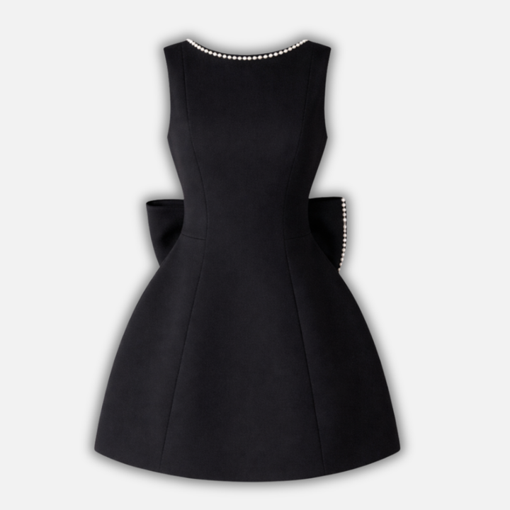Women’s Pearl-Trimmed Mini Dress with Back Bow