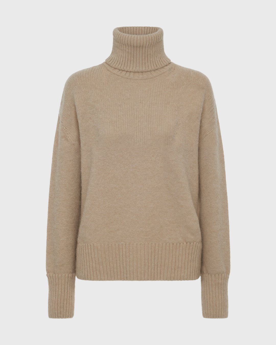 Women’s Loose Fit Turtleneck Sweater with Ribbed Trim