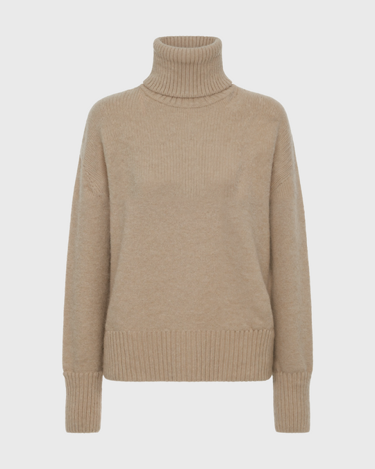 Women’s Loose Fit Turtleneck Sweater with Ribbed Trim