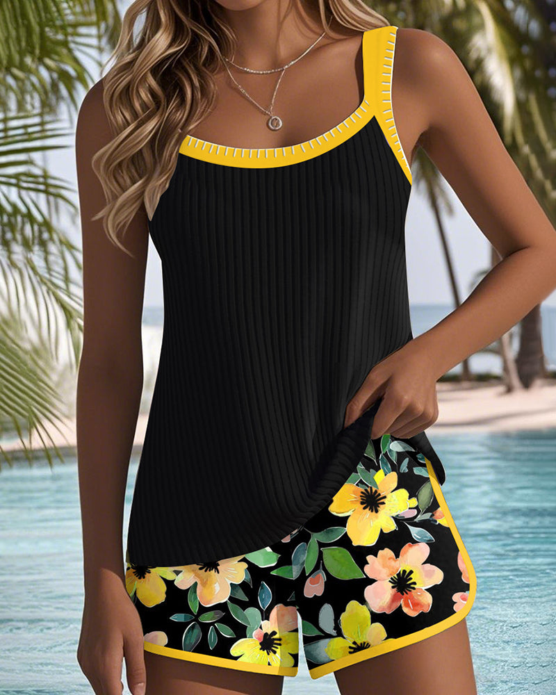 Maren | Floral Tankini Set with Boxer