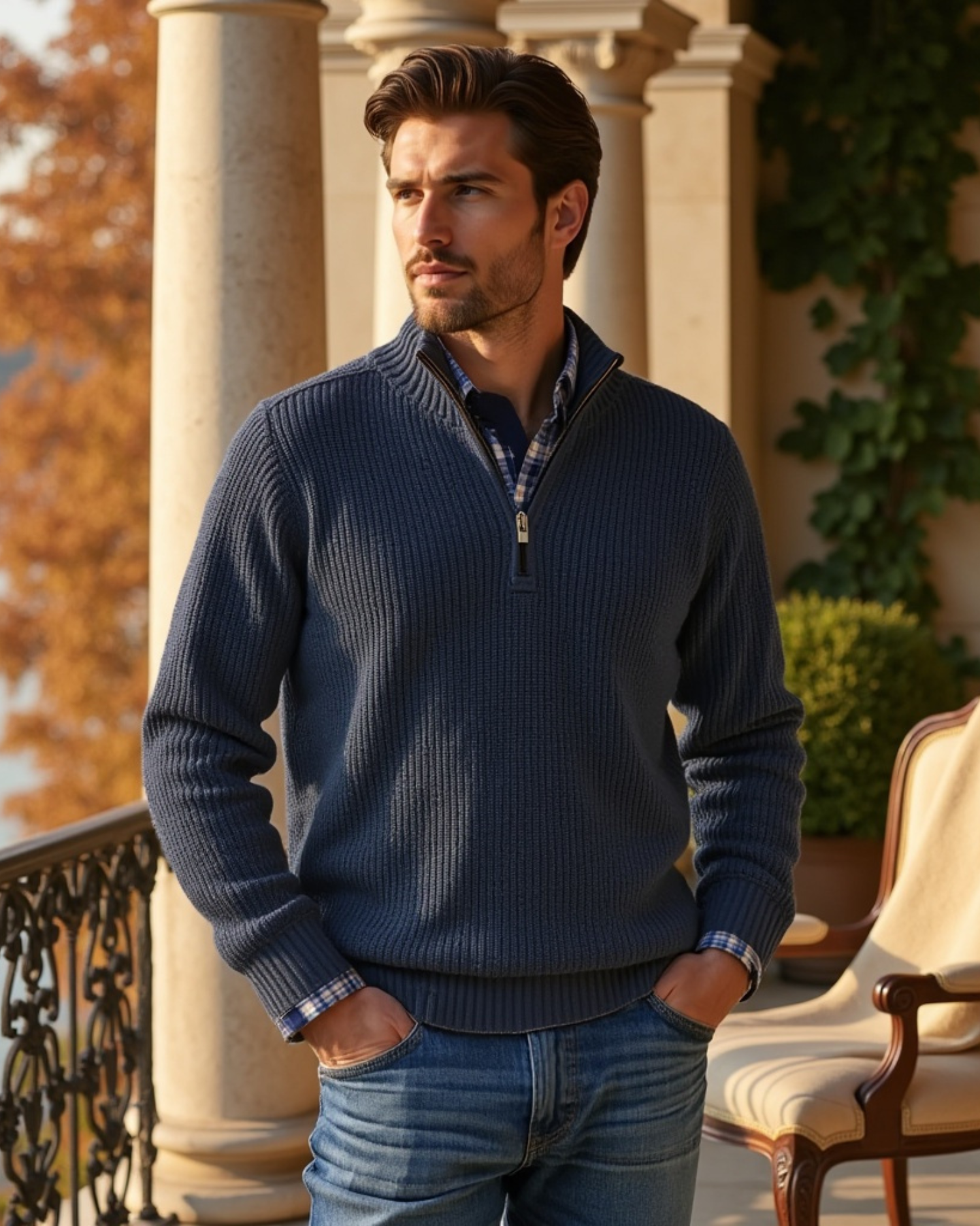 Men’s Casual Fit Sweater with Zippered Collar