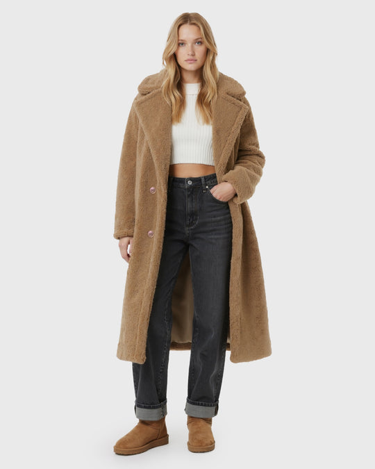 Women’s Long Teddy Coat with Straight Silhouette