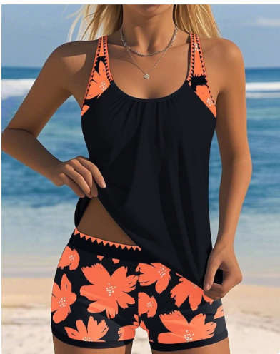 Ellen | Floral Tank Top and Boxer Swimsuit Set