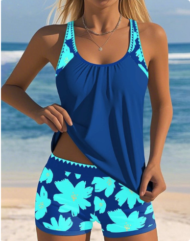 Ellen | Floral Tank Top and Boxer Swimsuit Set