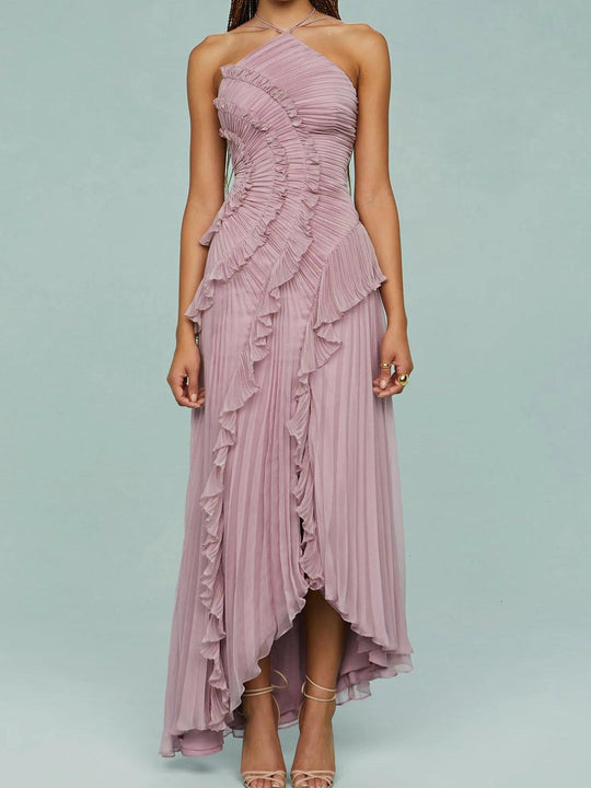 Ruth | Pleated Suspender Long Dress With Slits Dress
