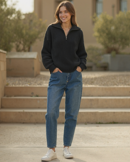 Women’s Half-Zip Knit Sweater with Long Sleeves