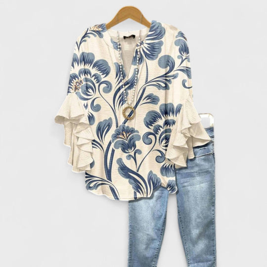Lucy | Women’s Printed Blouse with Ruffled Sleeves