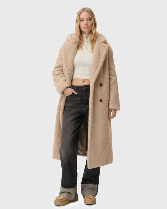 Women’s Long Teddy Coat with Straight Silhouette