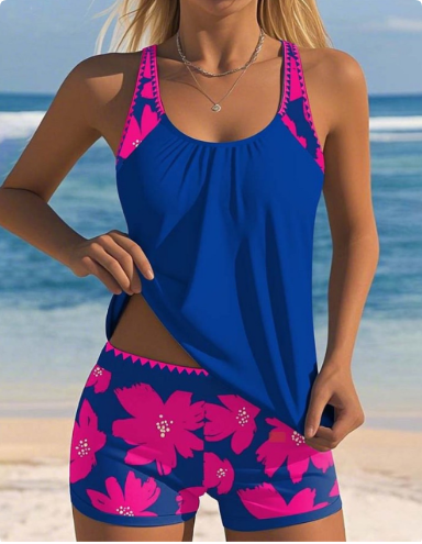 Ellen | Floral Tank Top and Boxer Swimsuit Set