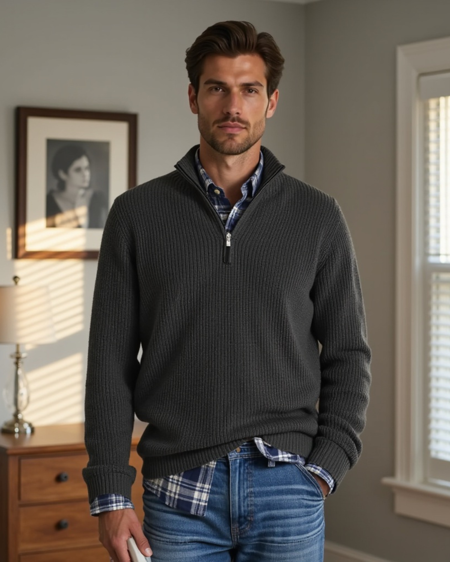 Men’s Casual Fit Sweater with Zippered Collar