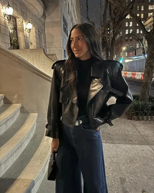 Women's Oversized Bomber Motorcycle Jacket | Collar Zip Up