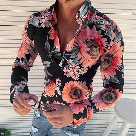 Floral Pattern Long Sleeve Button-Down Shirt for Men | Long Sleeve