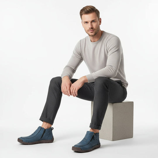Ankle Height Side Zip Boots for Men | Moccasin Stitching