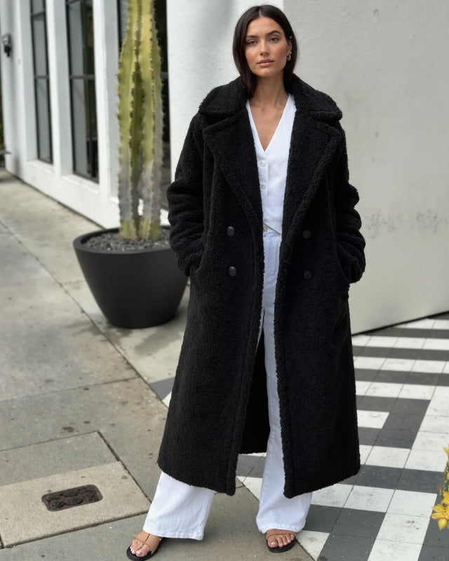 Women’s Long Teddy Coat with Straight Silhouette