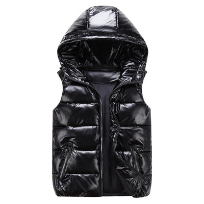 Hooded Shiny Finish Vest for Men | Sleeveless Full Zip