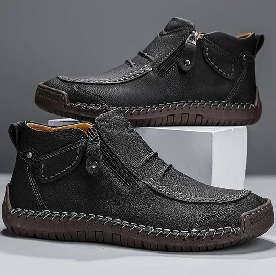 Ankle Height Side Zip Boots for Men | Moccasin Stitching
