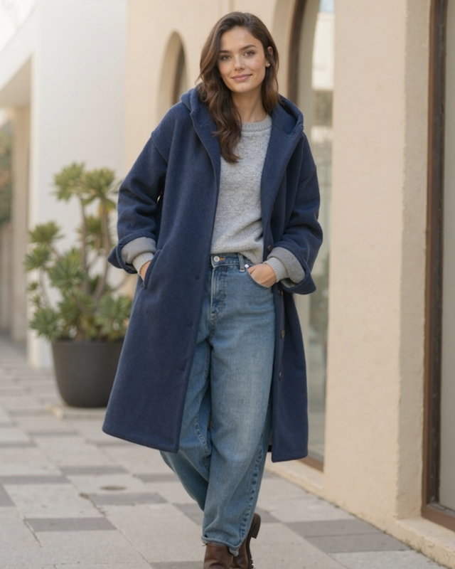 Women’s Hooded Thick Winter Coat with Button Closure