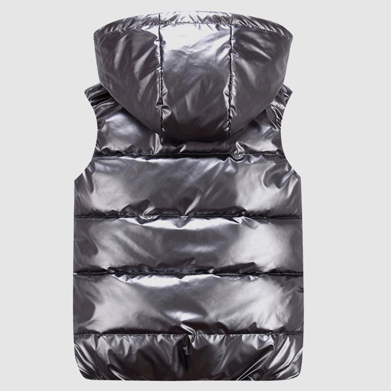Hooded Shiny Finish Vest for Men | Sleeveless Full Zip