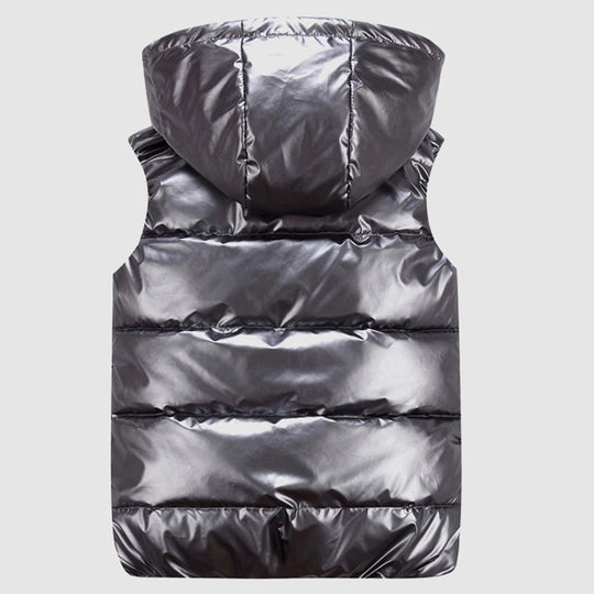 Hooded Shiny Finish Vest for Men | Sleeveless Full Zip