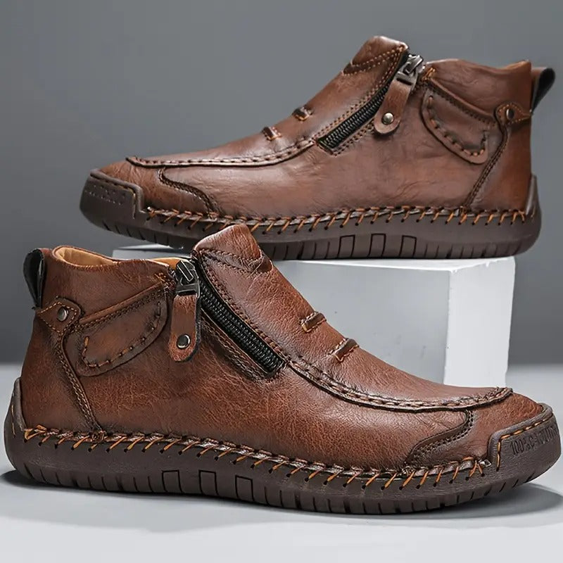 Ankle Height Side Zip Boots for Men | Moccasin Stitching