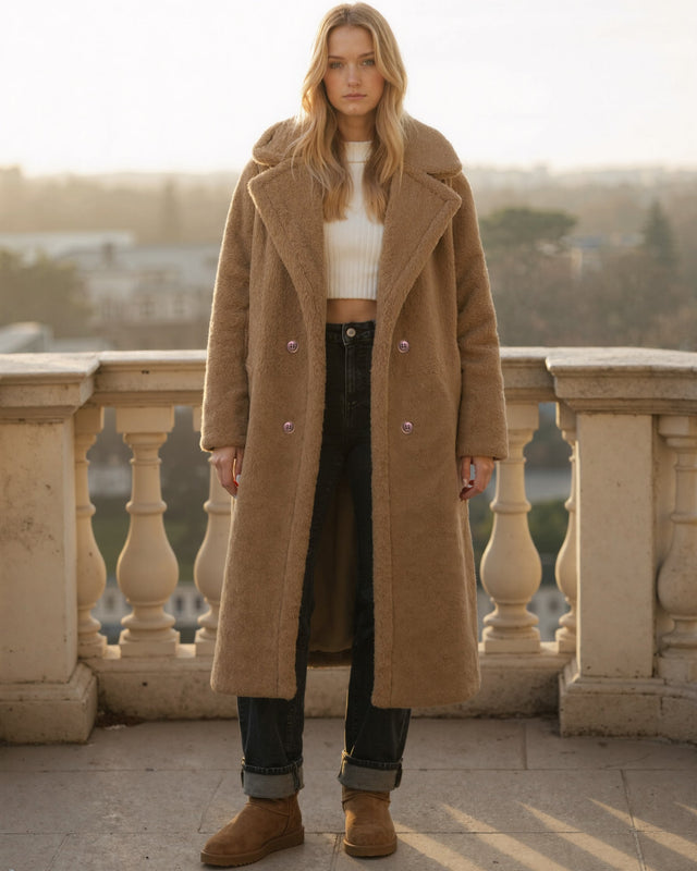 Women’s Long Teddy Coat with Straight Silhouette