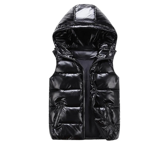 Hooded Shiny Finish Vest for Men | Sleeveless Full Zip