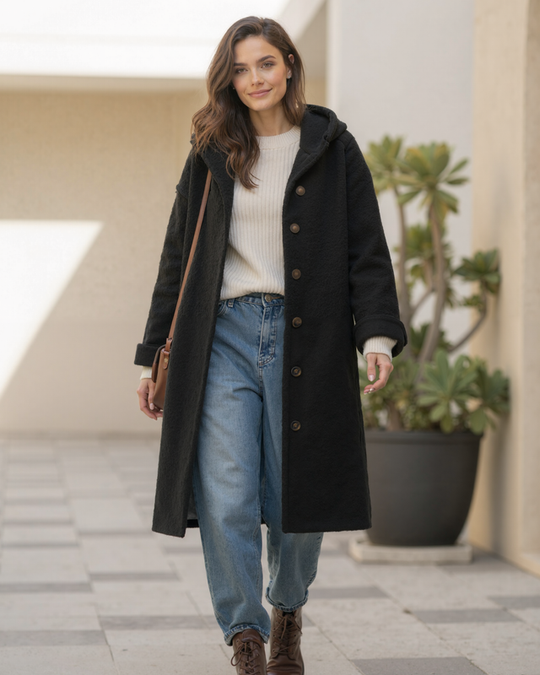 Women’s Hooded Thick Winter Coat with Button Closure