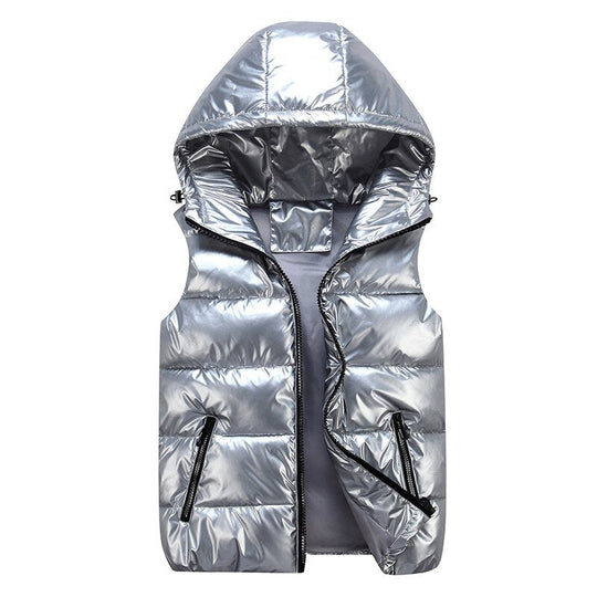 Hooded Shiny Finish Vest for Men | Sleeveless Full Zip