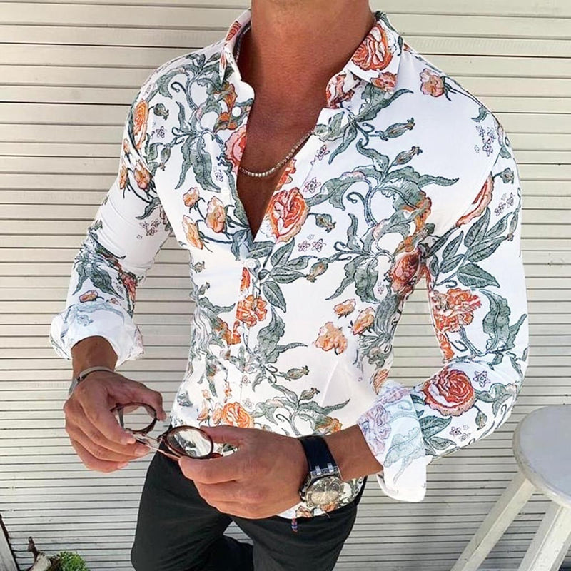 Floral Pattern Long Sleeve Button-Down Shirt for Men | Long Sleeve