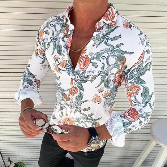 Floral Pattern Long Sleeve Button-Down Shirt for Men | Long Sleeve