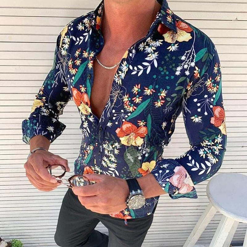 Floral Pattern Long Sleeve Button-Down Shirt for Men | Long Sleeve