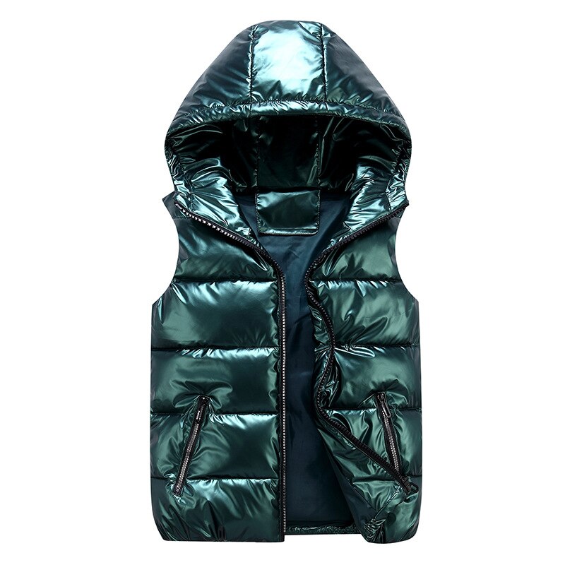 Hooded Shiny Finish Vest for Men | Sleeveless Full Zip