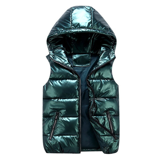 Hooded Shiny Finish Vest for Men | Sleeveless Full Zip
