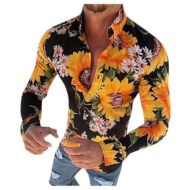 Floral Pattern Long Sleeve Button-Down Shirt for Men | Long Sleeve