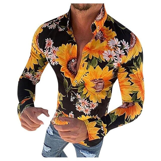 Floral Pattern Long Sleeve Button-Down Shirt for Men | Long Sleeve