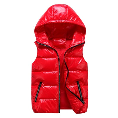 Hooded Shiny Finish Vest for Men | Sleeveless Full Zip
