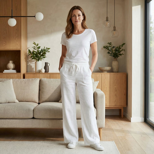 Breathable Summer Relaxed Linen Pants with Drawstring Waist for Women