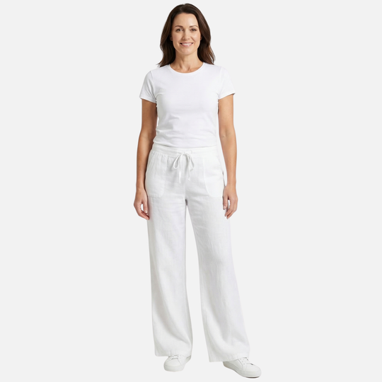 Breathable Summer Relaxed Linen Pants with Drawstring Waist for Women