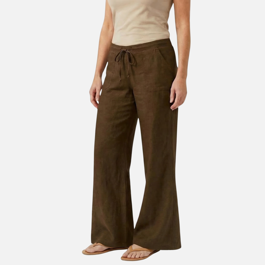 Breathable Summer Relaxed Linen Pants with Drawstring Waist for Women