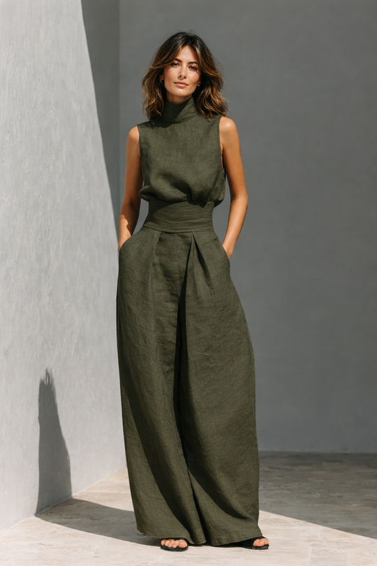 Maria - Minimalist Cotton Linen Tank Top and Wide-Leg Pants Set for Women