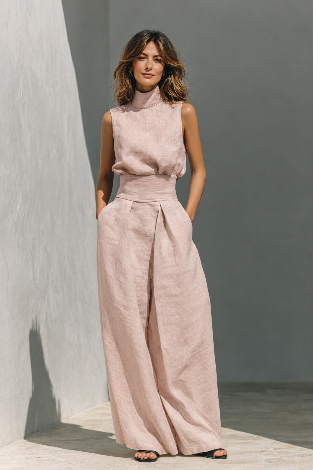 Maria - Minimalist Cotton Linen Tank Top and Wide-Leg Pants Set for Women