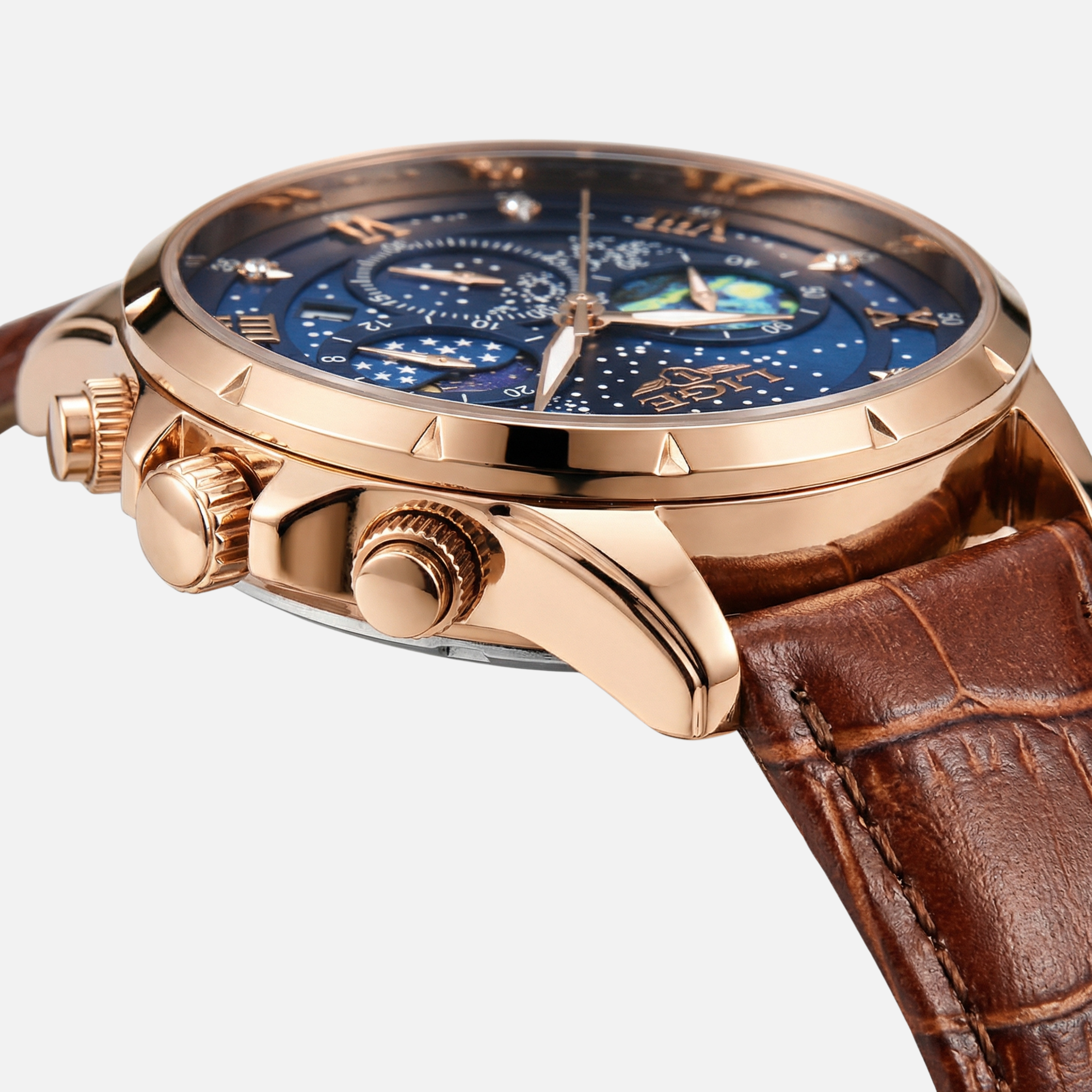 Chronograph Moonphase Watch with Luminous Hands for Men