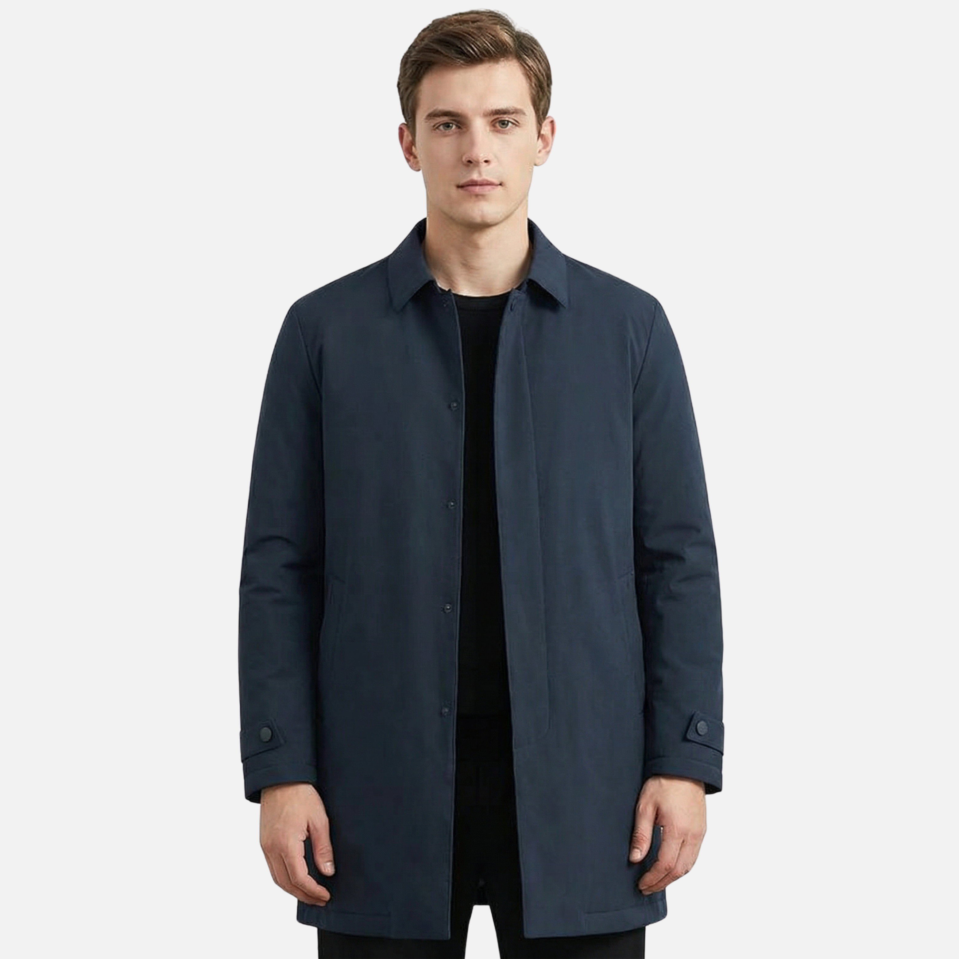 Men’s Insulated Trench Coat with Buttoned Cuffs