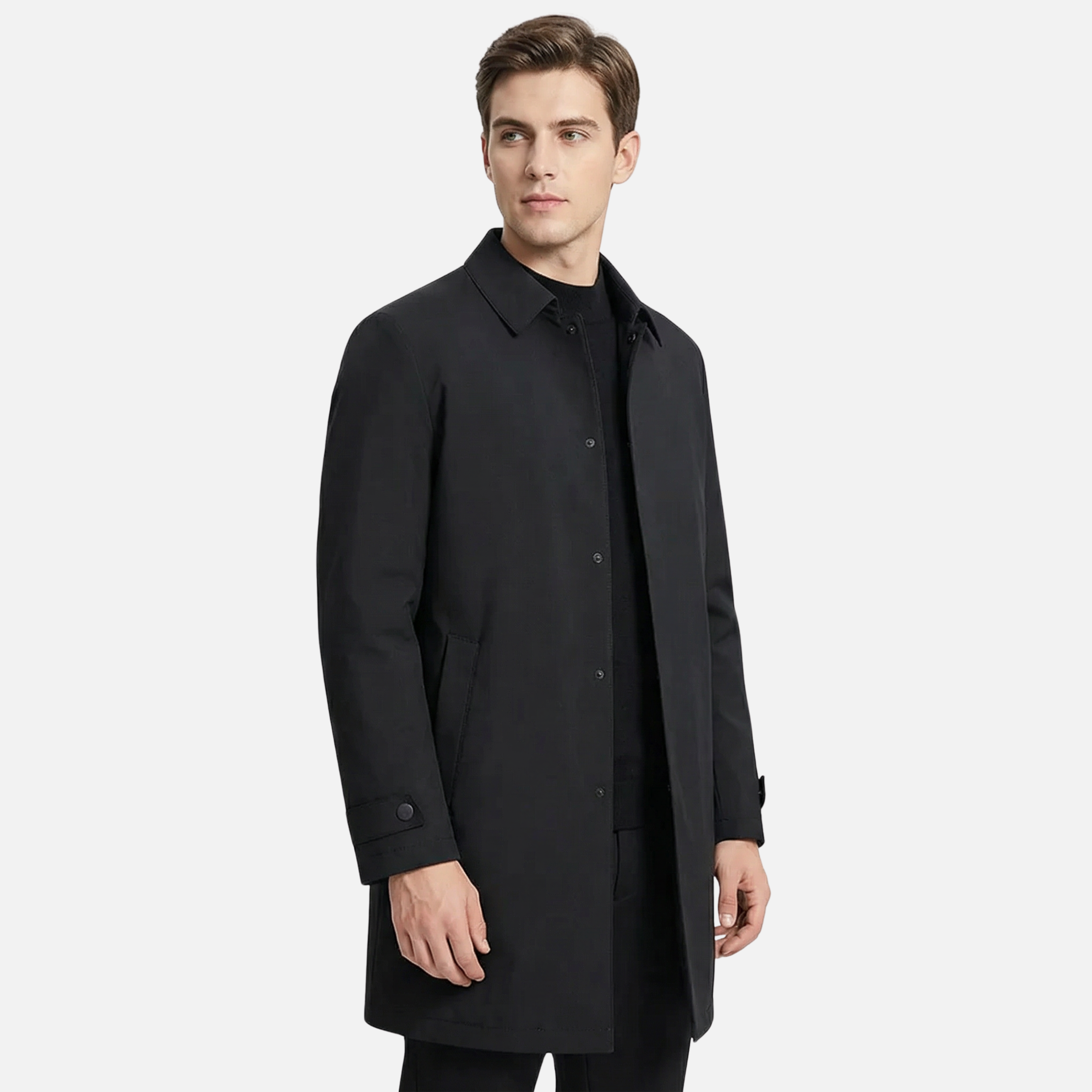Men’s Insulated Trench Coat with Buttoned Cuffs