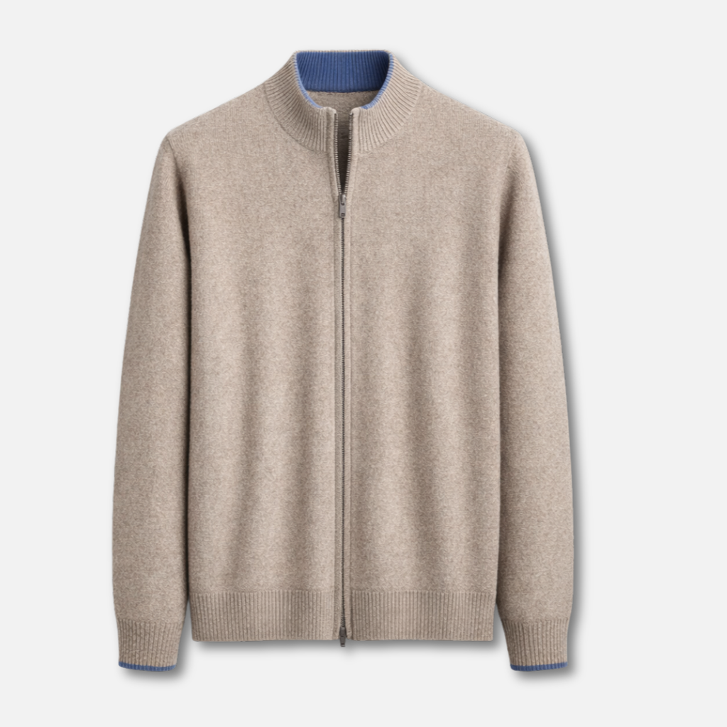 Men’s Knit Sweater with Ribbed Stand Collar