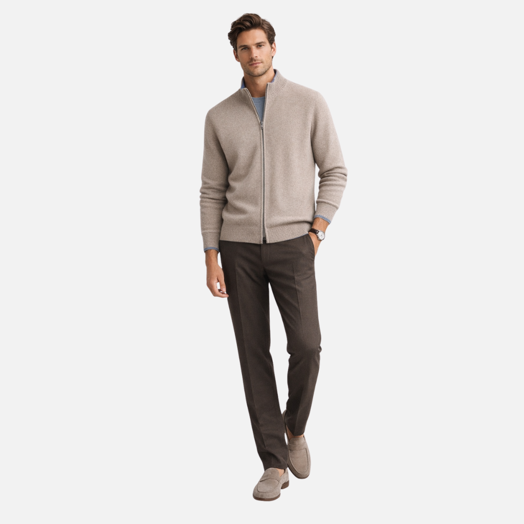 Men’s Knit Sweater with Ribbed Stand Collar